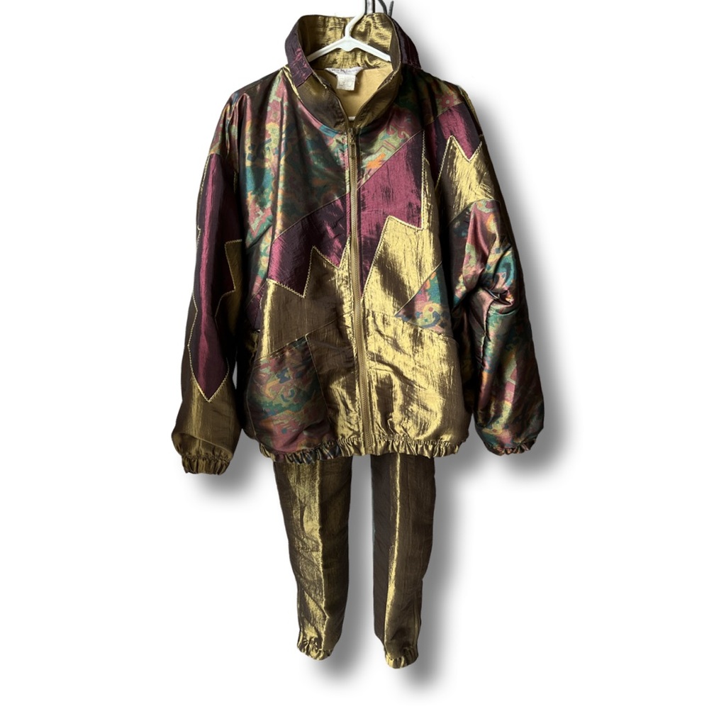 Vintage Metallic 90s Colorblock Parachute Track Suit Set, Epic style & color